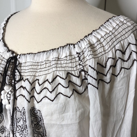 Melissa Odabash Embroidered Long Sleeve Peasant Top M - Picture 3 of 10